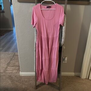 Pink Casual Midi Sundress with Scoop Neck